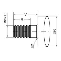 Loader Tine - Straight 1250mm, Thread size: M20 x 1.50 (Round) 2