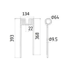 Tedder haytine - RH -  Length: 393mm, Width: 131mm, Ø9.5mm - Replacement for Krone 2