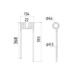 Tedder haytine - LH -  Length: 393mm, Width: 131mm, Ø9.5mm - Replacement for Krone 2