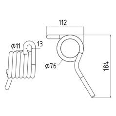 Tedder haytine - RH -  Length: 184mm, Width: 14mm, Ø11mm - Replacement for Vicon, Rivierre Casalis 2
