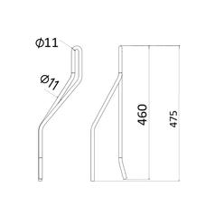 Tedder haytine - LH -  Length: 460mm, Width: 137mm, Ø11mm - Replacement for Vicon 2