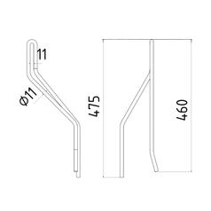 Tedder haytine - RH -  Length: 460mm, Width: 137mm, Ø11mm - Replacement for Vicon 2