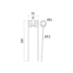 Tedder haytine Length: 386mm, Width: 111mm, Ø9.5mm - Replacement for Kuhn 2