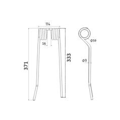 Tedder haytine - RH -  Length: 371mm, Width: 100mm, Ø9mm - Replacement for PZ 2