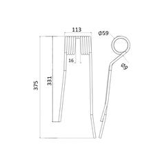 Tedder haytine - RH -  Length: 375mm, Width: 113mm, Ø9mm - Replacement for PZ 2