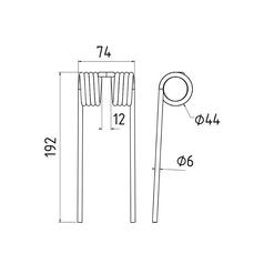 Pick-Up Tine Length:192mm, Width:74mm, Ø6mm - Replacement for John Deere 2