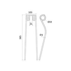 Tedder haytine Length: 388mm, Width: 103mm, Ø9mm - Replacement for JF 2