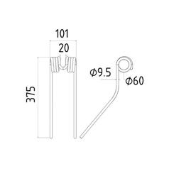 Tedder haytine Length: 375mm, Width: 101mm, Ø9.5mm - Replacement for Claas, Bautz 2