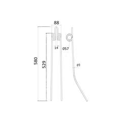 Swather/Tedder Tine Length: 529mm, Width: 88mm, Ø9mm - Replacement for Deutz-Fahr 2