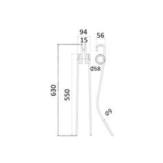 Swather/Tedder Tine Length: 630mm, Width: 94mm, Ø9mm - Replacement for Deutz-Fahr 2