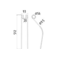 Swather/Tedder Tine Length: 510mm, Width: 91mm, Ø10mm - Replacement for Niemeyer 2