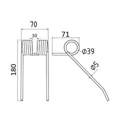Pick-Up Tine Length:180mm, Width:70mm, Ø5mm - Replacement for Hesston 2