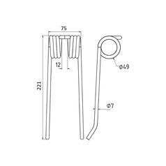 Pick-Up Tine Length:221mm, Width:75mm, Ø7mm - Replacement for Rivierre Casalis, Vicon 2