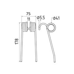 Pick-Up Tine - RH & LH - Length:178mm, Width:75mm, Ø5.5mm - Replacement for Carraro 2