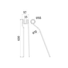 Swather/Tedder Tine - LH -  Length: 630mm, Width: 97mm, Ø10mm - Replacement for Krone 2